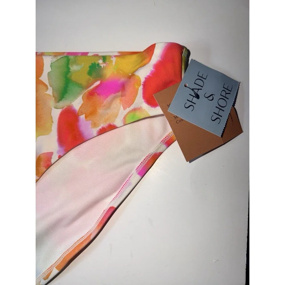 Shade & Shore Mid Rise Bikini Bottoms womens XL Bright Water Colored Floral New